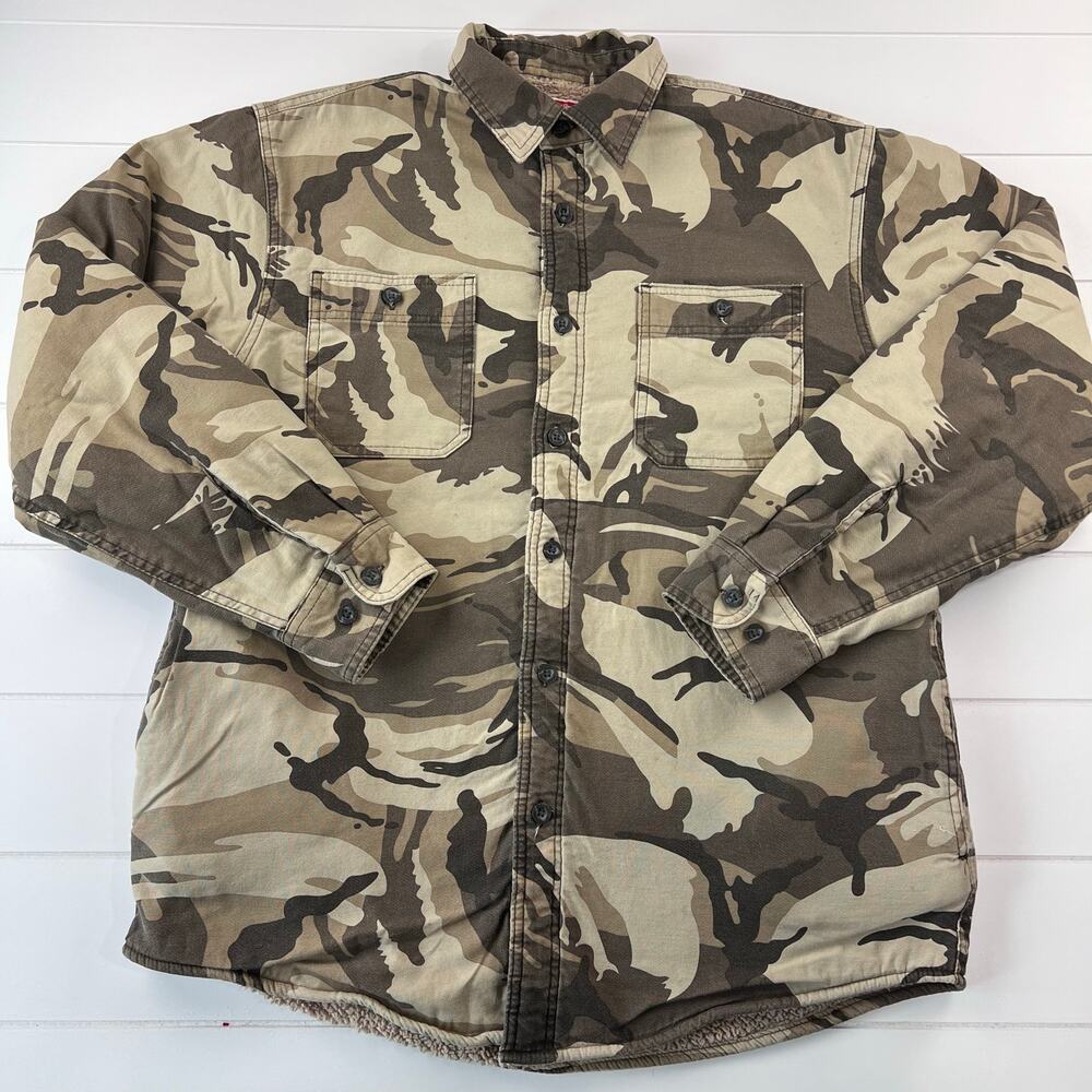 Wrangle Vintage Camo Sherpa Lined Shirt Jacket Men's size Medium Y2K